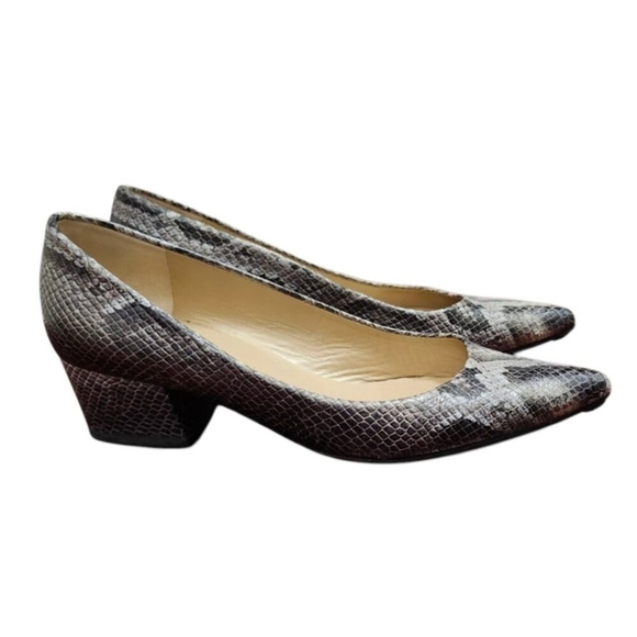 Stuart Weitzman Snakeskin Embossed Leather Pumps Heels Gray Women’s Size 7 Party - Picture 3 of 16
